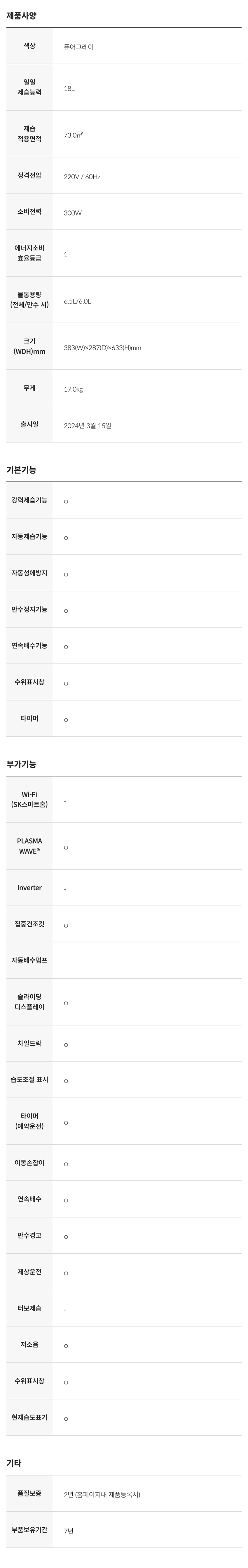 뽀송 제습기 18L